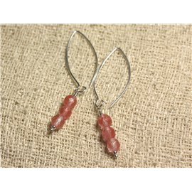 Pendientes de gancho de plata 925 de 40 mm - Cuarzo cereza facetado de 6 mm 