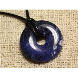 Collana con pendente in pietra - Ciambella di sodalite 30 mm