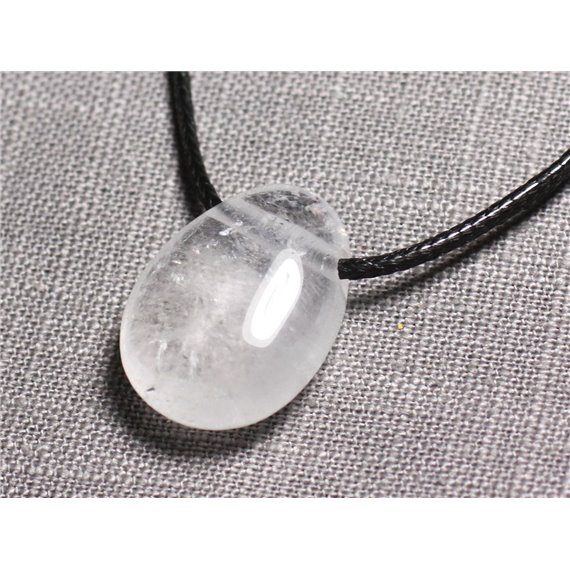 Collier Pendentif Pierre semi précieuse - Cristal de Roche Quartz Goutte 25mm 