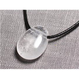 Semi Precious Stone Pendant Necklace - Rock Crystal Quartz Drop 25mm 