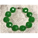 Bracelet Argent 925 et Pierre - Jade Verte Palets Facettés 14mm