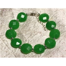 925 Silver Bracelet and Stone - Green Jade Faceted Palets 14mm