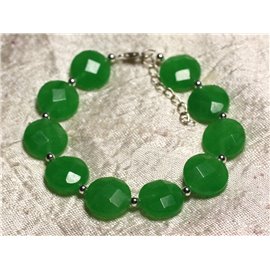 Bracciale in argento 925 e pietra - Palette sfaccettate in giada verde 14 mm