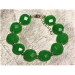 Bracelet Argent 925 et Pierre - Jade Verte Palets Facettés 14mm