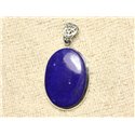 N34 - Pendentif Argent 925 et Pierre - Lapis Lazuli Ovale 32x23mm 