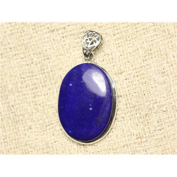 N34 - Pendentif Argent 925 et Pierre - Lapis Lazuli Ovale 32x23mm 