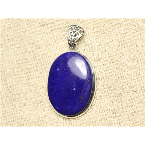 N34 - Pendentif Argent 925 et Pierre - Lapis Lazuli Ovale 32x23mm 