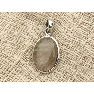 n2 - Pendentif Argent 925 et Pierre - Quartz Rutile Ovale 21x16mm 