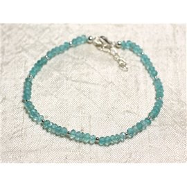 Bracelet Argent 925 et Pierre - Apatite Rondelles Facettées 3mm  Bracelet Argent 925 et Pierre - Apatite Rondelles Facettées 3mm