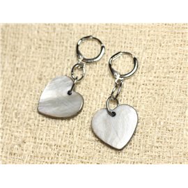 Mother-of-pearl Hearts 18mm Gray Earrings 
