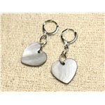 Boucles d'Oreilles Nacre Coeurs 18mm Gris 