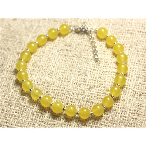 Bracelet Argent 925 et Pierre - Jade Jaune 6mm 