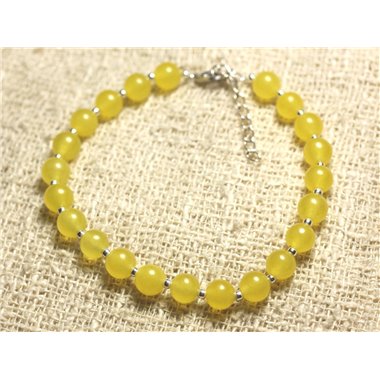 Bracelet Argent 925 et Pierre - Jade Jaune 6mm 