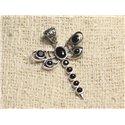 Pendentif Libellule 43mm Argent 925 et Pierre - Onyx noir 