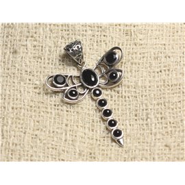 Colgante libélula 43mm plata 925 y piedra - ónix negro 