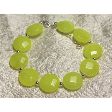 Bracelet Argent 925 et Pierre - Jade Jaune Palets Facettés 14mm