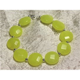 Armband 925 Silber und Stein - Gelbe Jade Facettierte Paletten 14mm