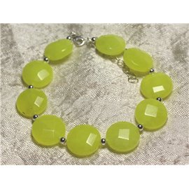 Bracelet 925 Silver and Stone - Yellow Jade Faceted Palets 14mm
