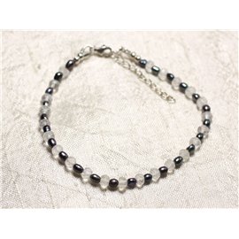 Bracelet Argent 925 Pierre Quartz et perles de culture noires 3-5mm 