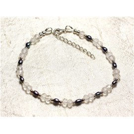 Bracelet Argent 925 Pierre Quartz et perles de culture noires 3-5mm 
