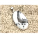 n1 - Pendentif Argent 925 et Agate Dendritique Ovale 46x26mm 