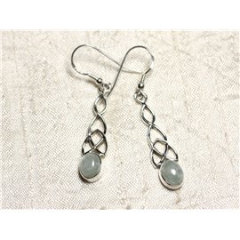 BO241 - Earrings 925 Silver and Aquamarine Stone Celtic Knot 36mm 