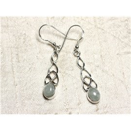 BO241 - Pendientes Plata 925 y Piedra Aguamarina Nudo Celta 36mm 