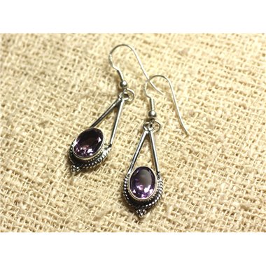 BO212 - Boucles d'Oreilles Argent 925 28mm - Améthyste Facettée Ovales 9x7mm 