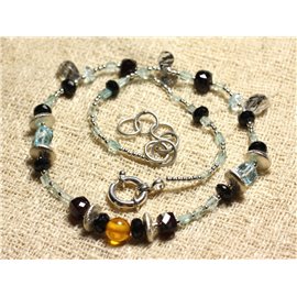 Necklace Silver 925 and Aquamarine Stones, Amber, Garnet, Spinel, Quartz Tourmaline