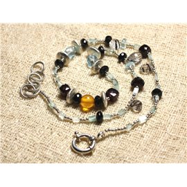 Collier Argent 925 et Pierres Aigue Marine, Ambre, Grenat, Spinelle, Quartz Tourmaline Collier Argent 925 et Pierres Aigue Marine, Ambre, Grenat, Spinelle, Quartz Tourmaline