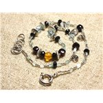 Collier Argent 925 et Pierres Aigue Marine, Ambre, Grenat, Spinelle, Quartz Tourmaline