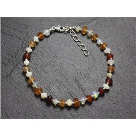 Bracelet Argent 925 et Pierres - Opale et Grenat Hessonite Rondelles 3-5mm 