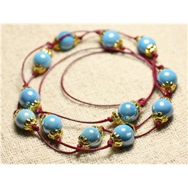 Collana lunga 95 cm Cotone e Ceramica Blu Turchese 12mm 