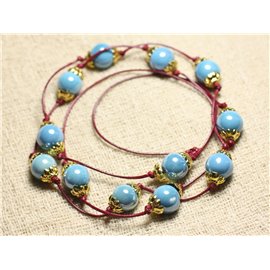 Collier Sautoir 95cm Coton et Céramique Bleu Turquoise 12mm  Collier Sautoir 95cm Coton et Céramique Bleu Turquoise 12mm