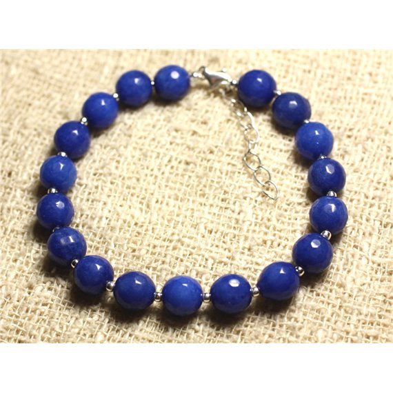 Bracelet Argent 925 et Pierre - Jade Bleue Facettée 8mm 