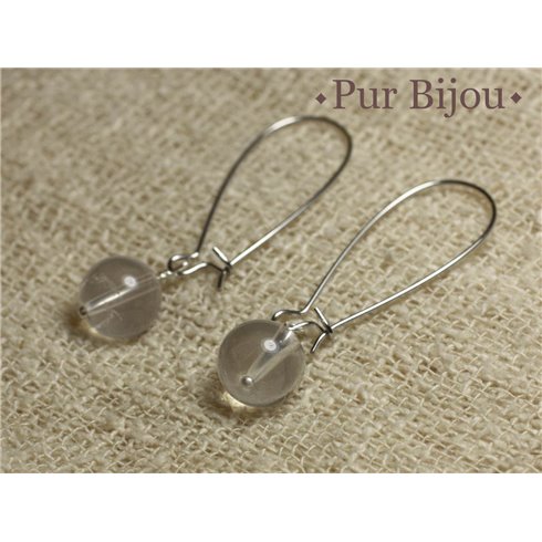 Boucles d'Oreilles Pierre semi précieuse - Cristal de Roche Quartz10m