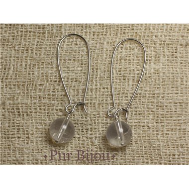 Boucles d'Oreilles Pierre semi précieuse - Cristal de Roche Quartz10m