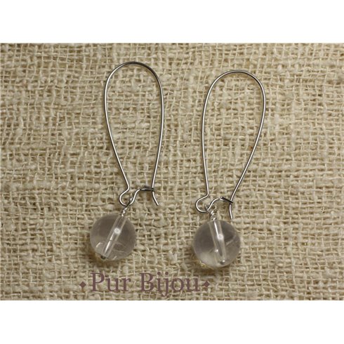 Boucles d'Oreilles Pierre semi précieuse - Cristal de Roche Quartz10m