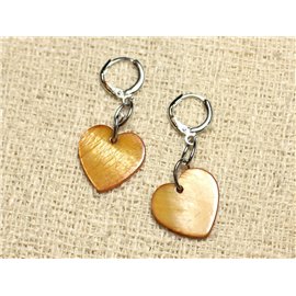 Pendientes Corazones Nácar 18mm Bronce Dorado 