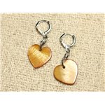 Boucles d'Oreilles Nacre Coeurs 18mm Bronze Doré 