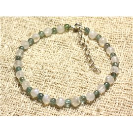 Bracciale in Argento 925 e Pietra di Luna Arcobaleno Sfaccettato 5mm e Apatite 3mm