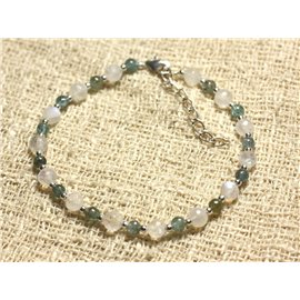 Bracelet Argent 925 et Pierre de Lune Arc en ciel Facettée 5mm et Apatite 3mm Bracelet Argent 925 et Pierre de Lune Arc en ciel Facettée 5mm et Apatite 3mm