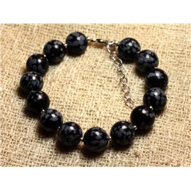 Bracelet Silver 925 and Stone - Obsidian Snowflake speckled 10mm 