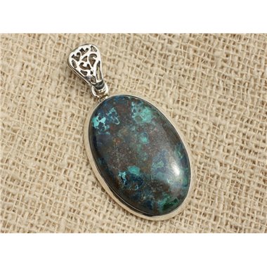 n1 - Pendentif Argent 925 et Pierre - Azurite Ovale 32x20mm 