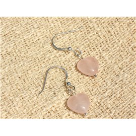 Boucles Oreilles Argent 925 et Pierre - Quartz Rose Coeurs 10mm