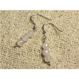 Boucles d'Oreilles Argent 925 - Quartz Rose Facetté 6mm  Boucles d'Oreilles Argent 925 - Quartz Rose Facetté 6mm