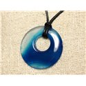 Collier Pendentif en Pierre - Agate Bleue Donut 43mm N6 