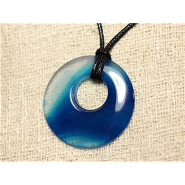 Collier Pendentif en Pierre - Agate Bleue Donut 43mm N6 