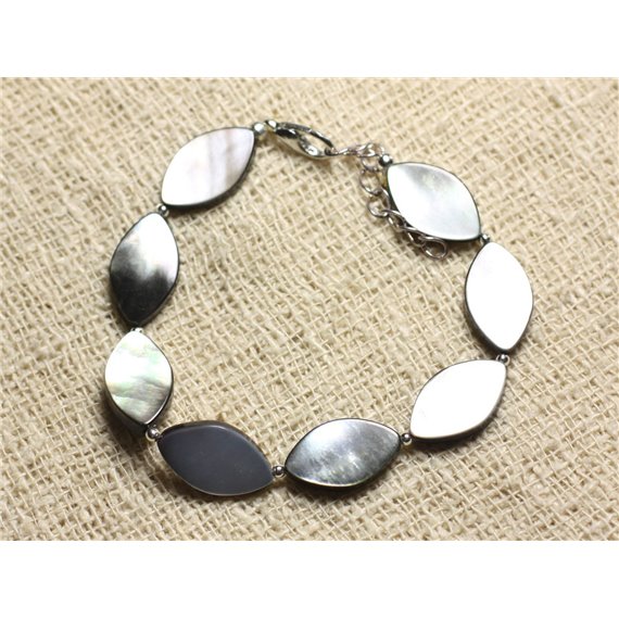 Bracelet Argent 925 et Nacre Noire Marquises 17x10mm 