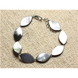 Bracelet 925 Silver and Black Mother of Pearl Marquises 17x10mm 